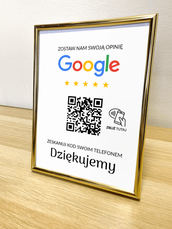 Ramka NFC z kodem QR Szablon #4 - Opinia - Złota A5 15x20 cm Stojąca