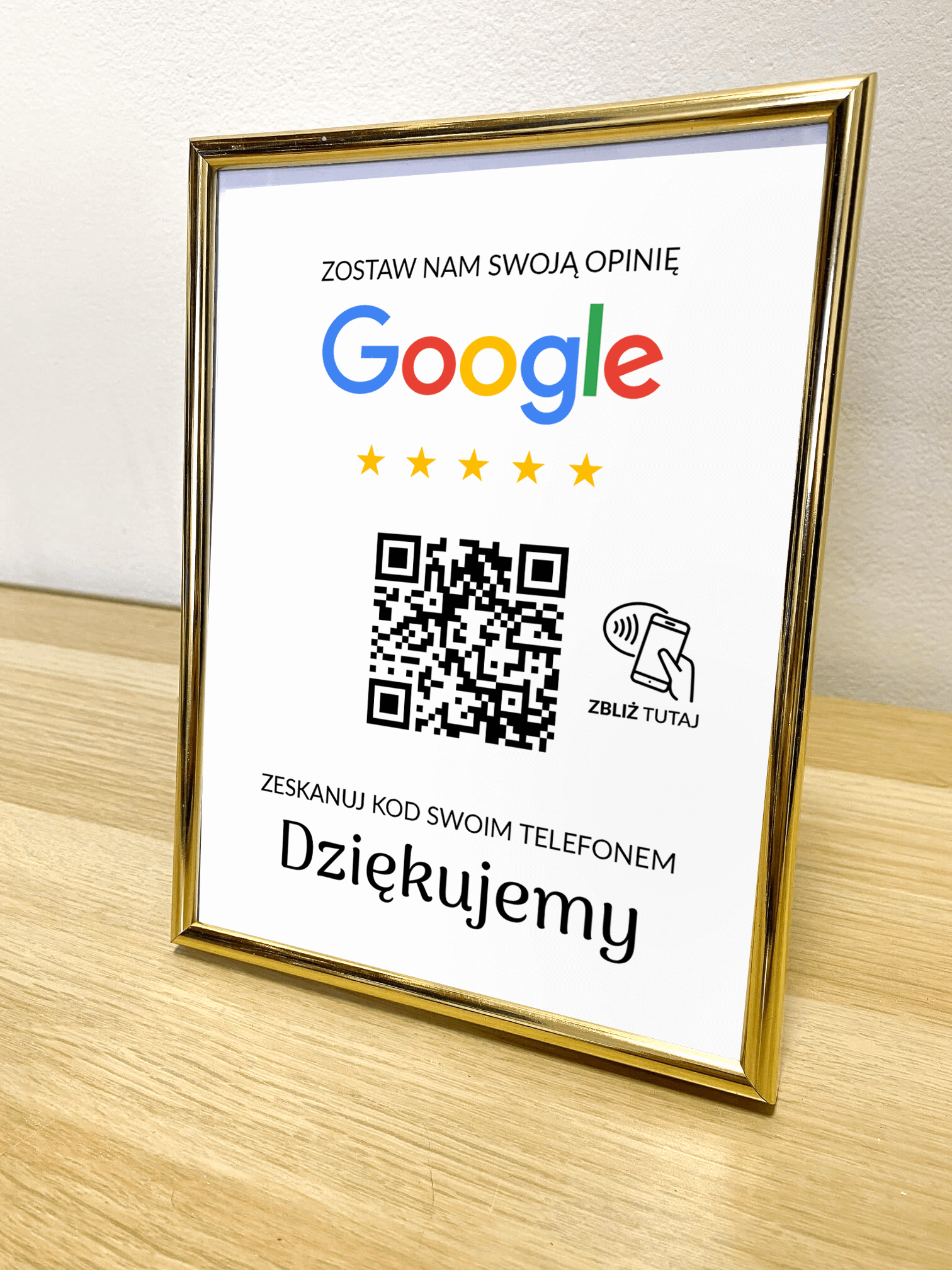 Ramka NFC z kodem QR Szablon #4 - Opinia - Złota A5 15x20 cm Stojąca