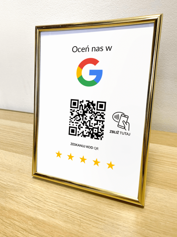 Ramka NFC z kodem QR Szablon #6 - Opinia - Złota A5 15x20 cm Stojąca