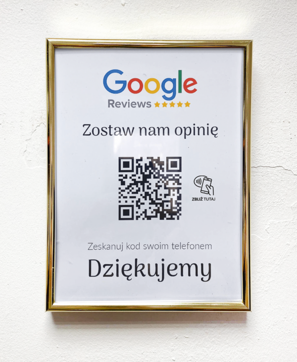 Ramka NFC z kodem QR Szablon #1 - Opinia - Złota A5 15x20 cm Wisząca