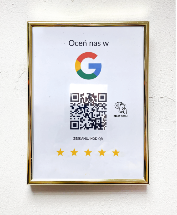 Ramka NFC z kodem QR Szablon #6 - Opinia - Złota A5 15x20 cm Wisząca