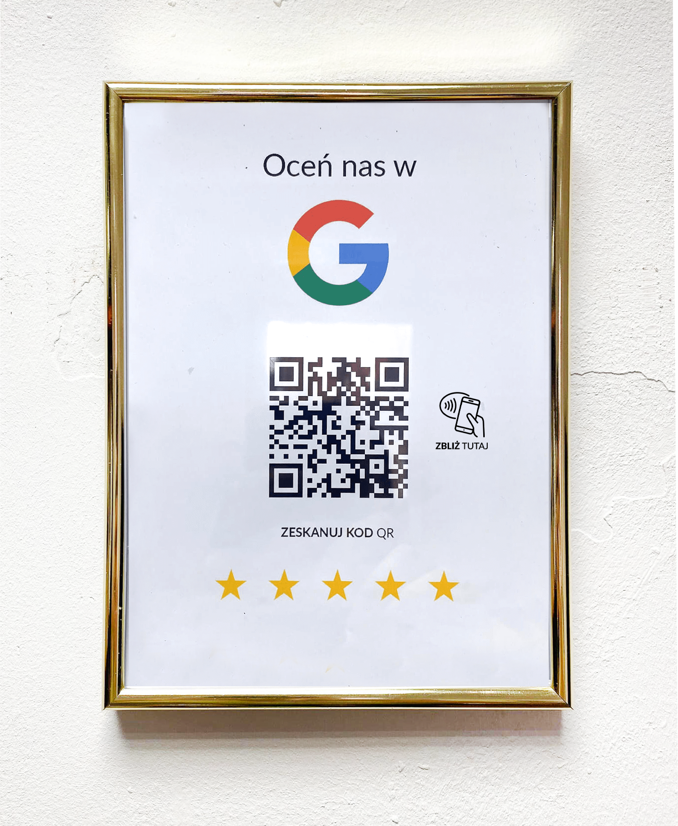 Ramka NFC z kodem QR Szablon #6 - Opinia - Złota A5 15x20 cm Wisząca