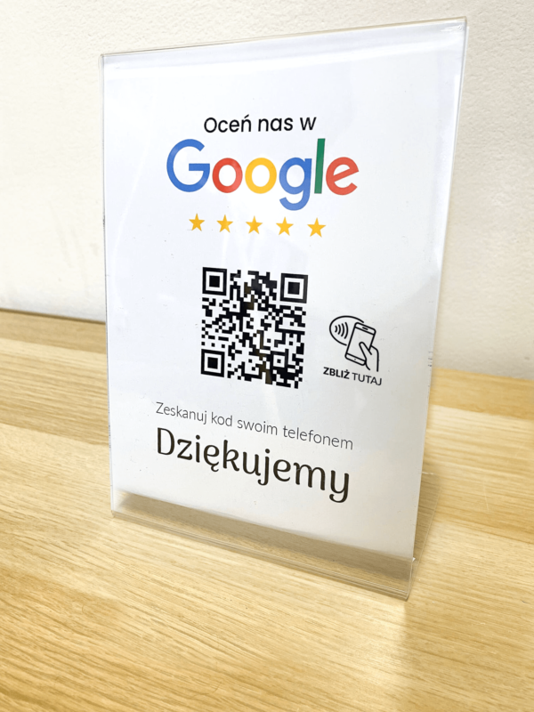 Ramka NFC z kodem QR Szablon #3 - Opinia - STAND A5 15x20 cm Pochylona PLEXA