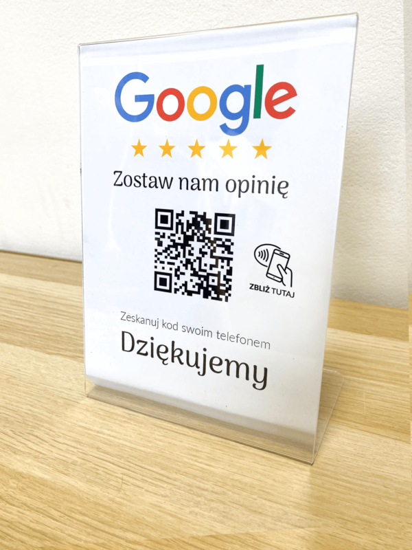 Ramka NFC z kodem QR Szablon #8 - Opinia - STAND A5 15x20 cm Pochylona PLEXA