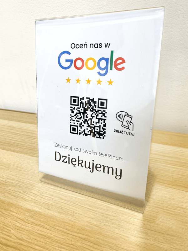 Ramka NFC z kodem QR Szablon #2 - Opinia - STAND A5 15x20 cm Pochylona PLEXA