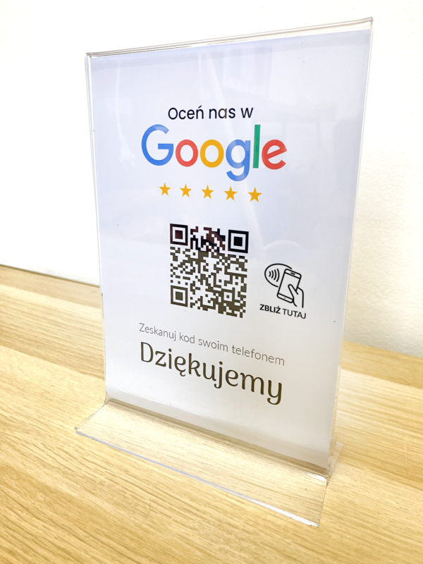 Ramka NFC z kodem QR Szablon #2 - Opinia - STAND A5 15x20 cm Pionowa PLEXA