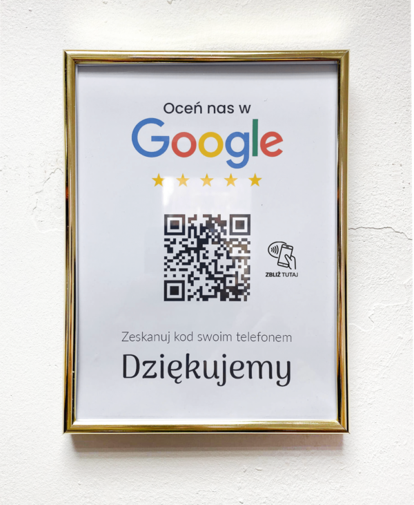 Ramka NFC z kodem QR Szablon #2 - Opinia - Złota A5 15x20 cm Wisząca