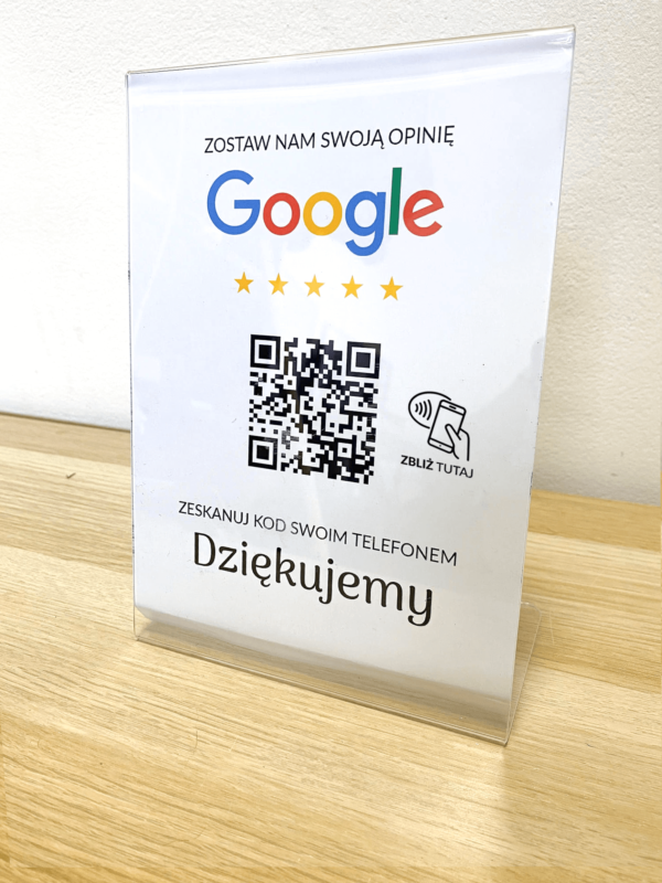 Ramka NFC z kodem QR Szablon #4 - Opinia - STAND A5 15x20 cm Pochylona PLEXA