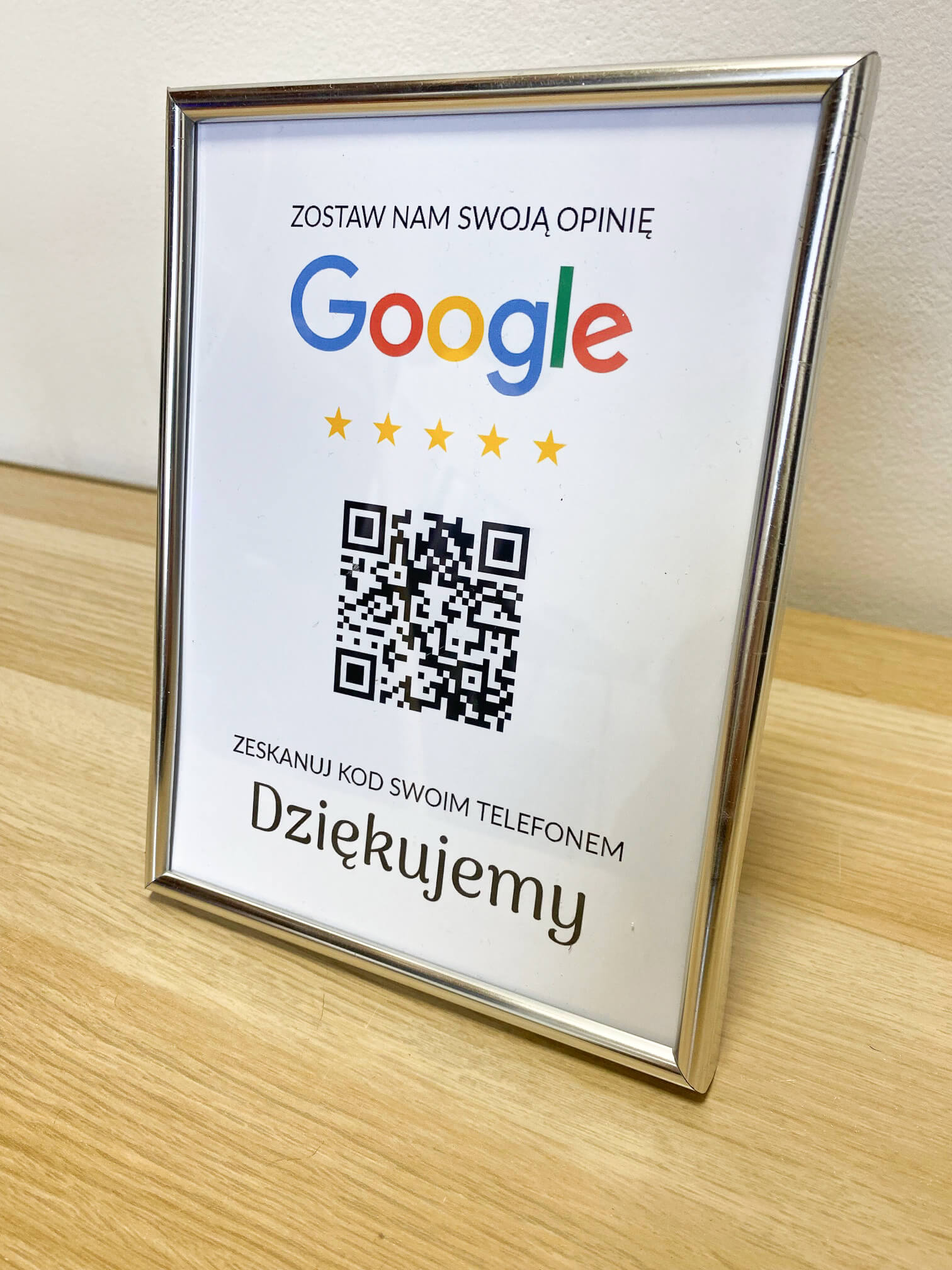 Ramka NFC z kodem QR Szablon #4 - Opinia - Srebrna A5 15x20 cm Wisząca - obrazek 2