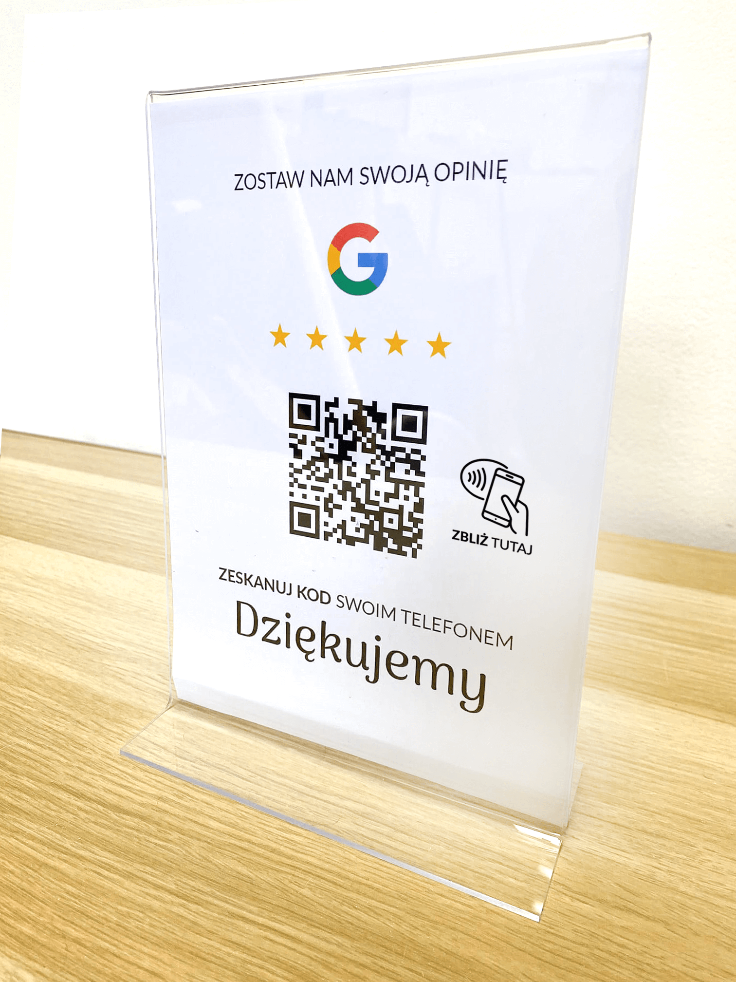 Ramka NFC z kodem QR Szablon #5 - Opinia - STAND A5 15x20 cm Pionowa PLEXA