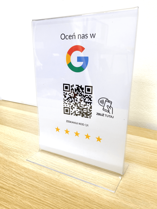Ramka NFC z kodem QR Szablon #6 - Opinia - STAND A5 15x20 cm Pionowa PLEXA