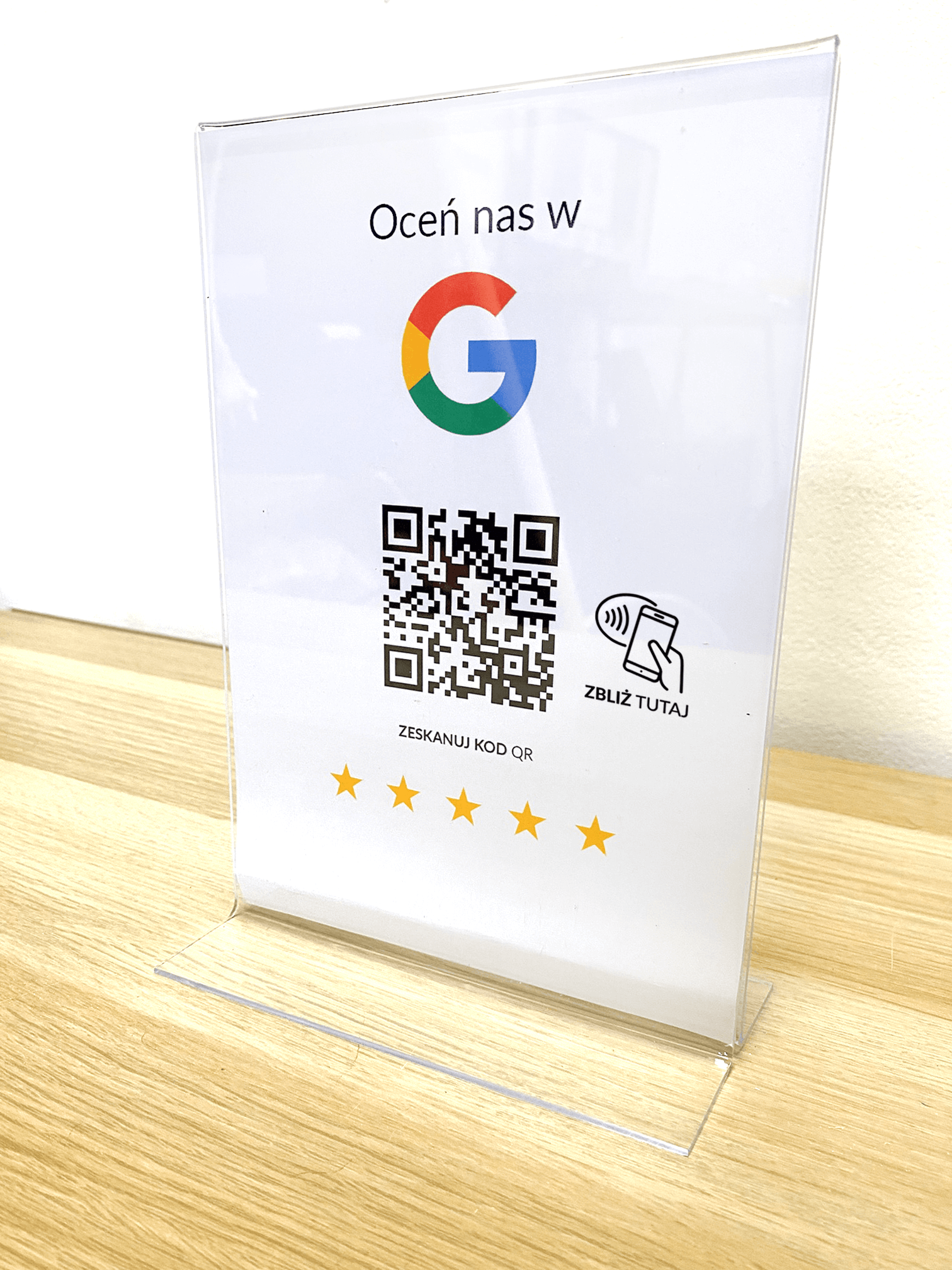 Ramka NFC z kodem QR Szablon #7 - Opinia - STAND A5 15x20 cm Pionowa PLEXA