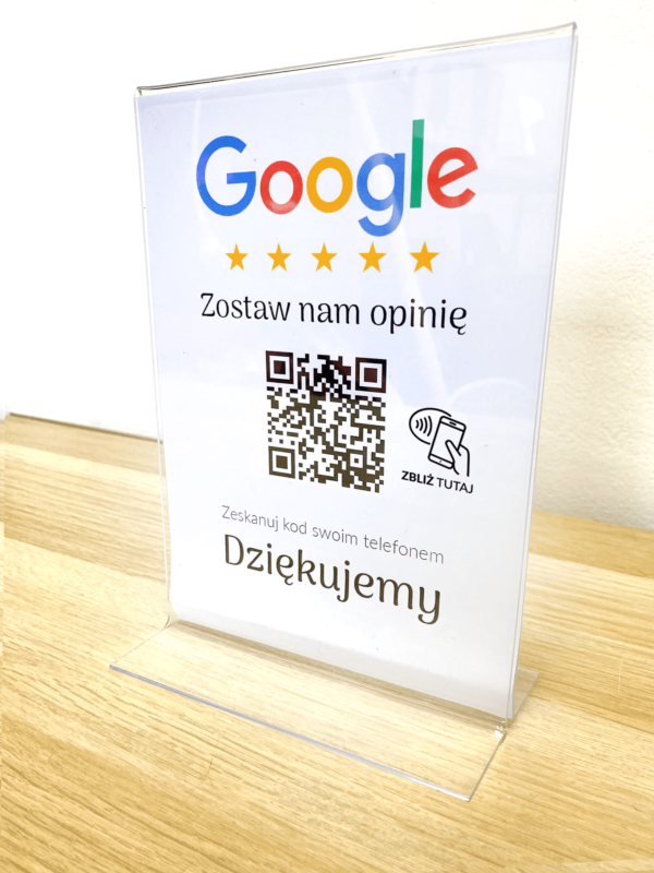 Ramka NFC z kodem QR Szablon #8 - Opinia - STAND A5 15x20 cm Pionowa PLEXA
