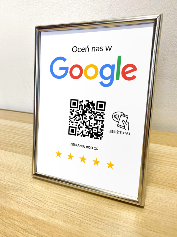 Ramka NFC z kodem QR Szablon #7 - Opinia - Srebrna A5 15x20 cm Stojąca