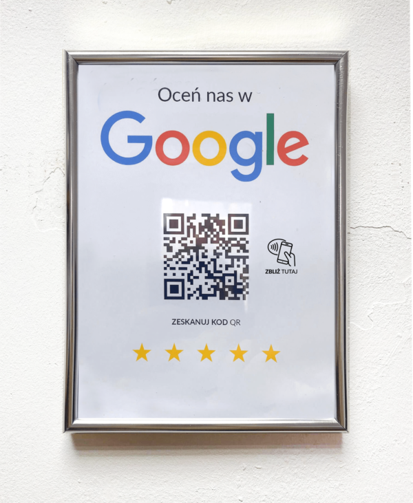 Ramka NFC z kodem QR Szablon #7 - Opinia - Srebrna A5 15x20 cm Wisząca