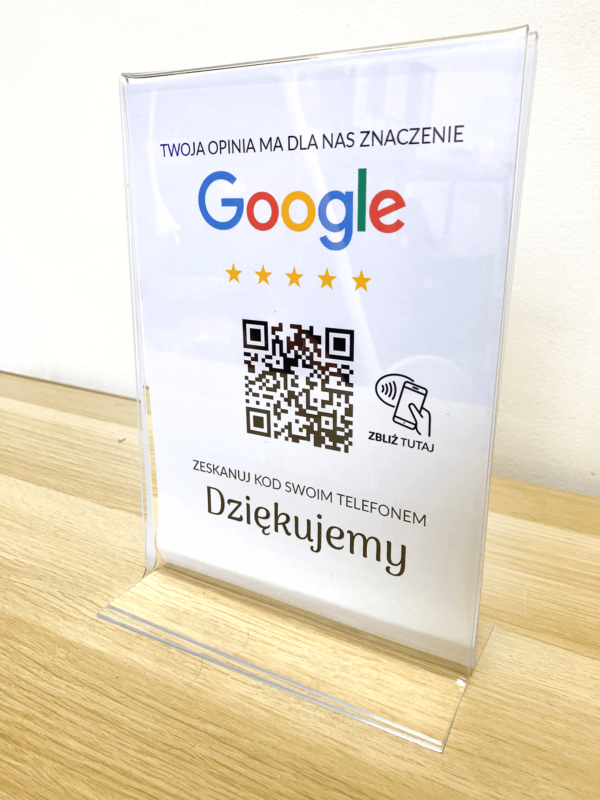 Ramka NFC z kodem QR Szablon #3 - Opinia - STAND A5 15x20 cm Pionowa PLEXA