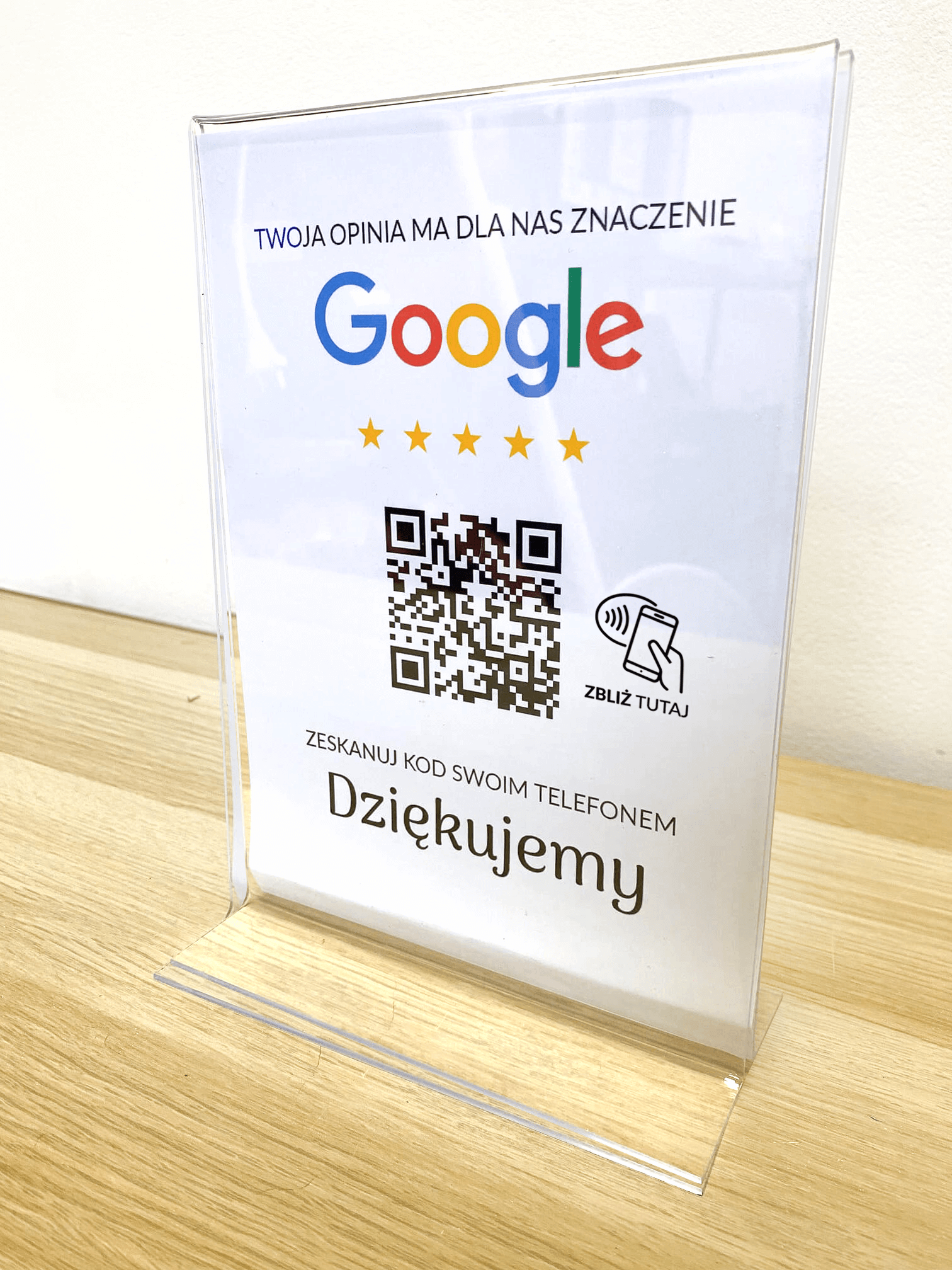 Ramka NFC z kodem QR Szablon #3 - Opinia - STAND A5 15x20 cm Pionowa PLEXA