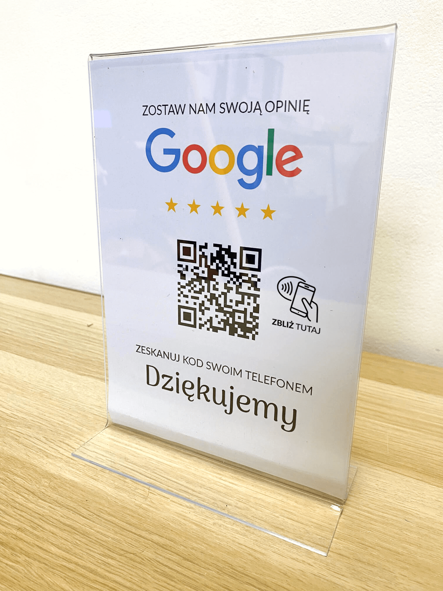 Ramka NFC z kodem QR Szablon #4 - Opinia - STAND A5 15x20 cm Pionowa PLEXA