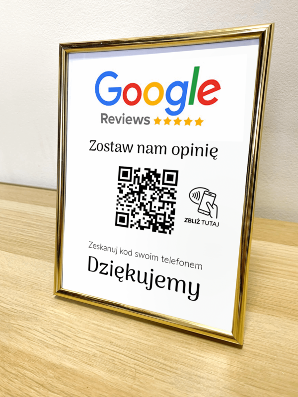 Ramka NFC z kodem QR Szablon #1 - Opinia - Złota A5 15x20 cm Stojąca