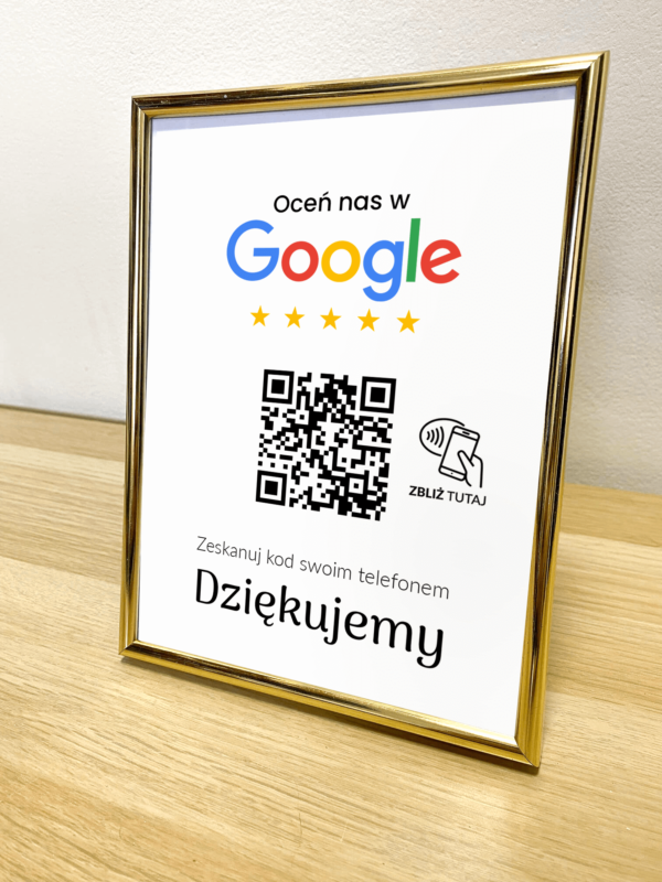 Ramka NFC z kodem QR Szablon #2 - Opinia - Złota A5 15x20 cm Stojąca