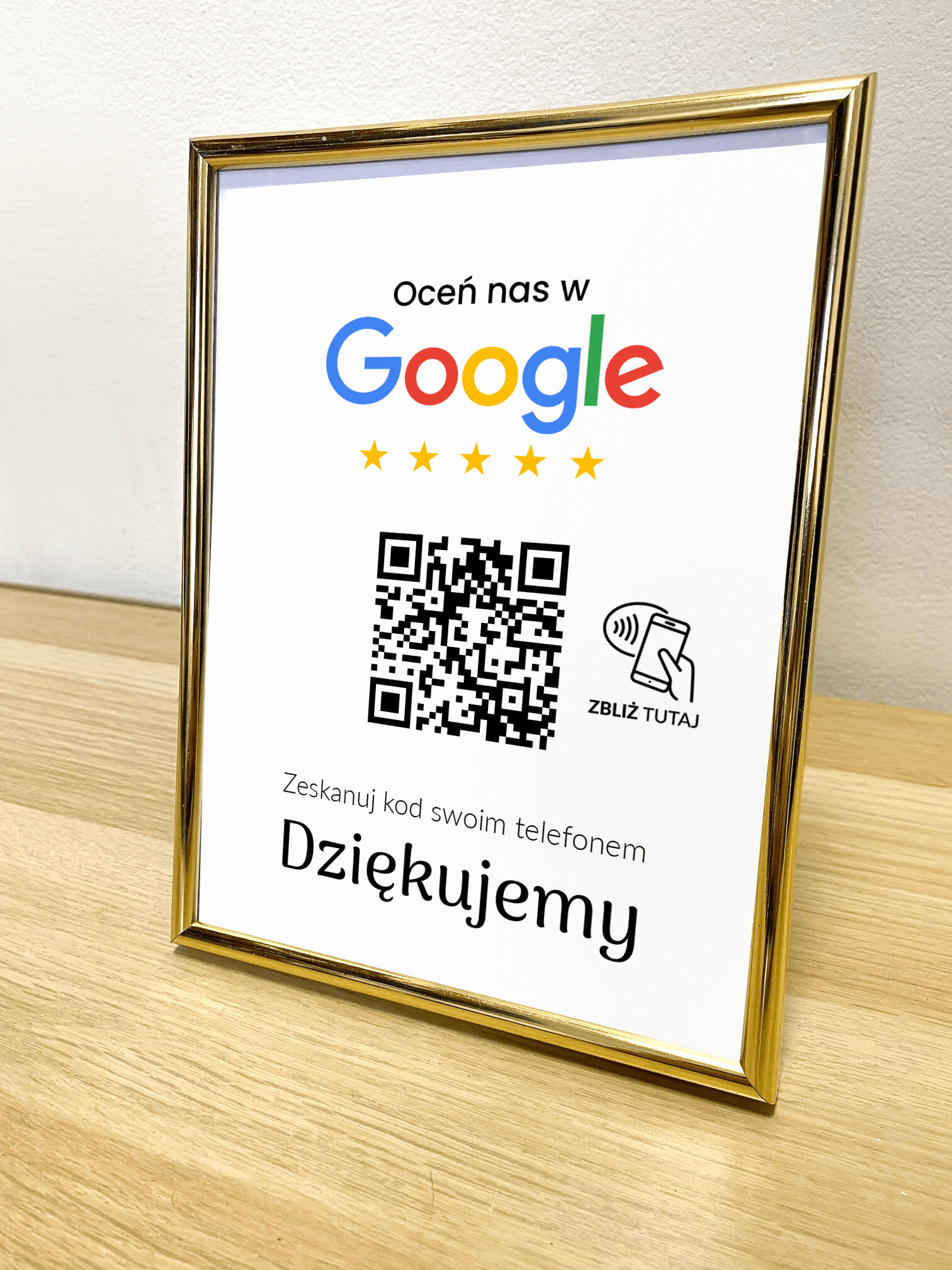 Ramka NFC z kodem QR Szablon #2 - Opinia - Złota A5 15x20 cm Stojąca