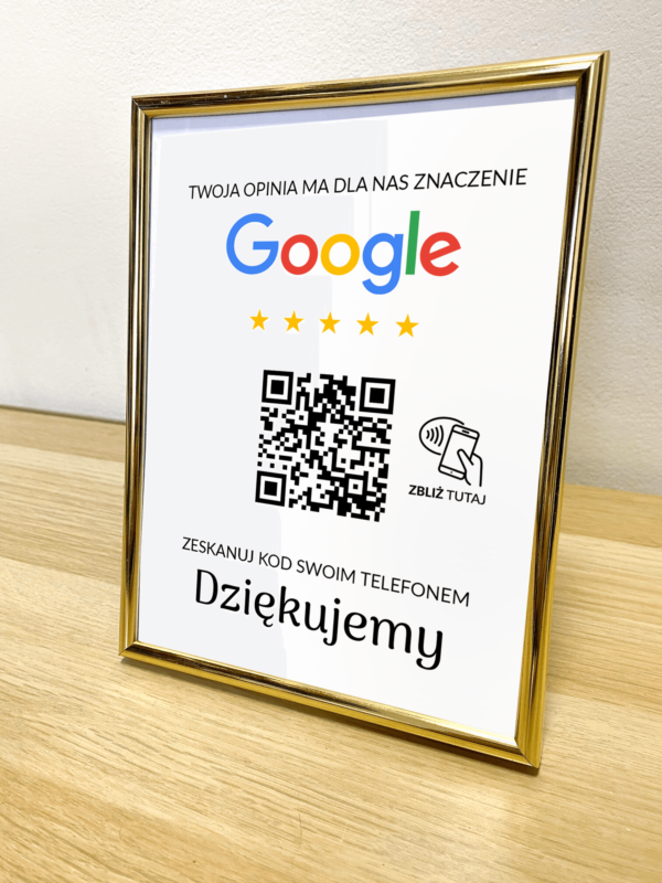 Ramka NFC z kodem QR Szablon #3 - Opinia - Złota A5 15x20 cm Stojąca