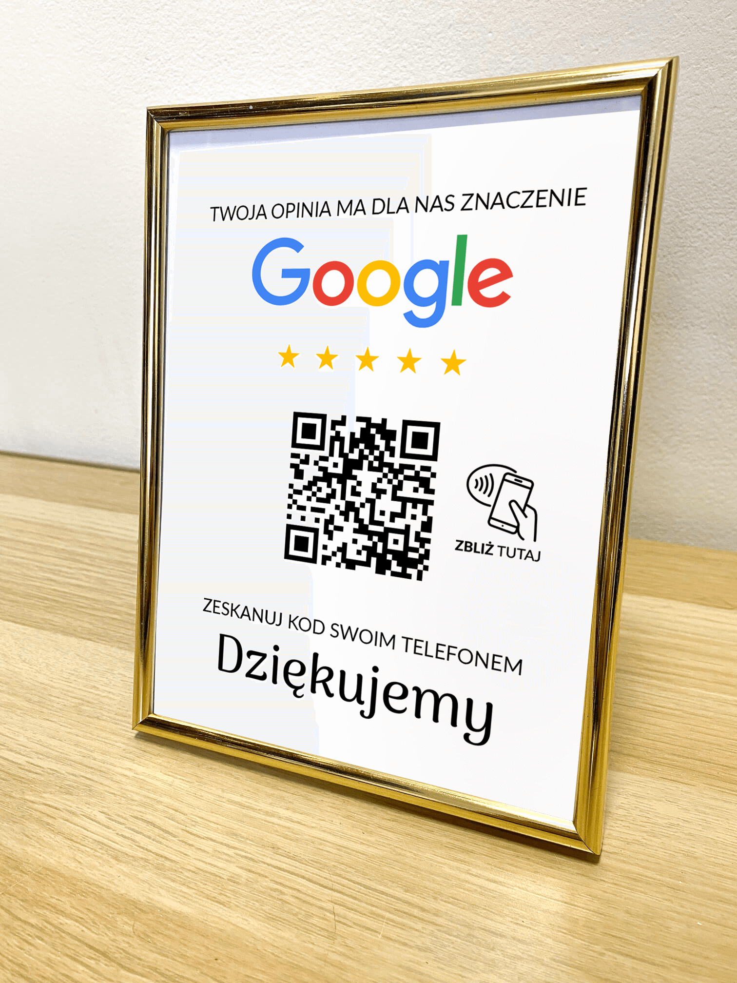 Ramka NFC z kodem QR Szablon #3 - Opinia - Złota A5 15x20 cm Stojąca