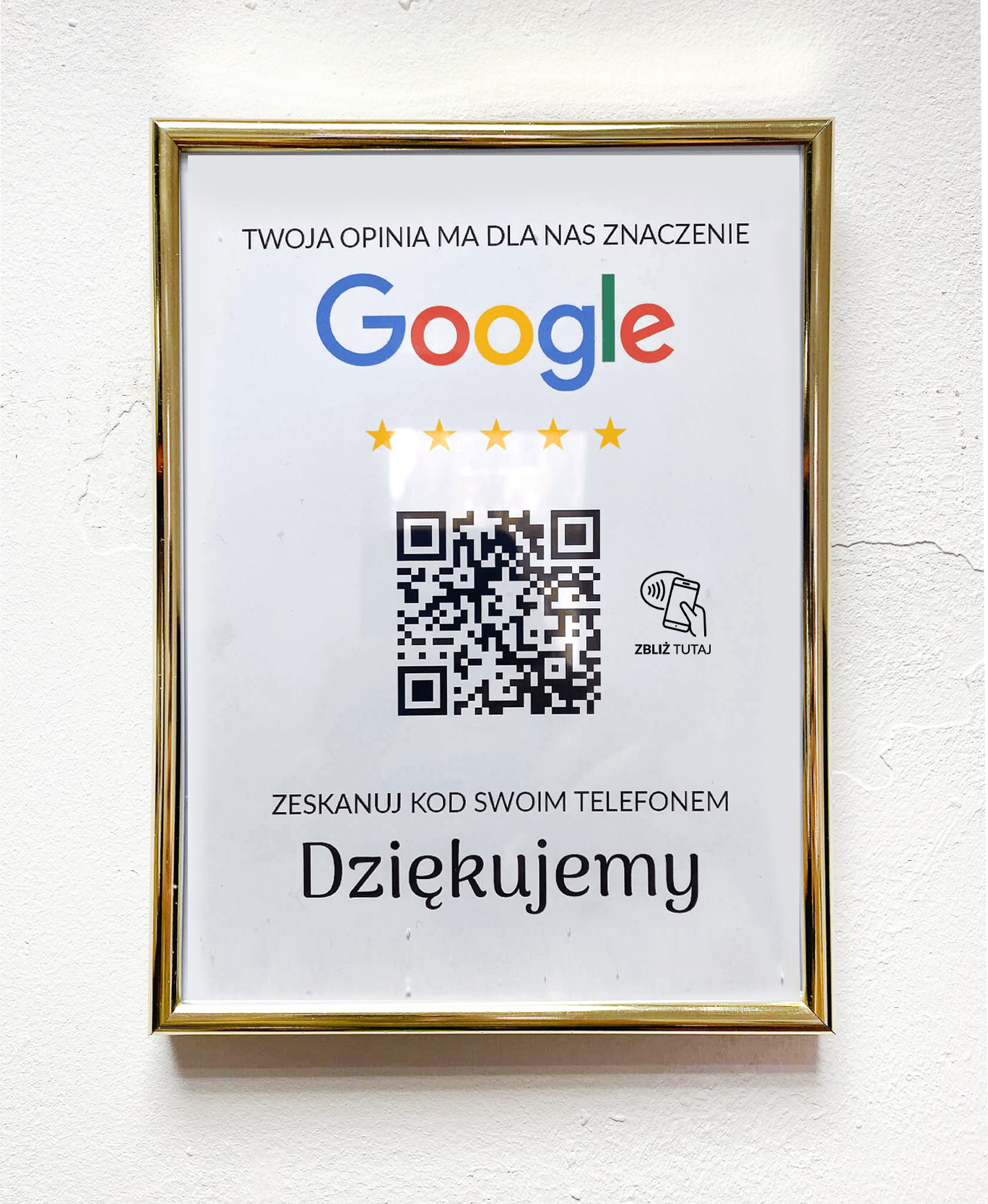 Ramka NFC z kodem QR Szablon #3 - Opinia - Złota A5 15x20 cm Wisząca