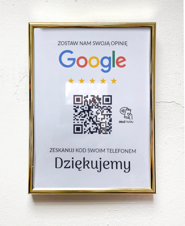 Ramka NFC z kodem QR Szablon #4 - Opinia - Złota A5 15x20 cm Wisząca