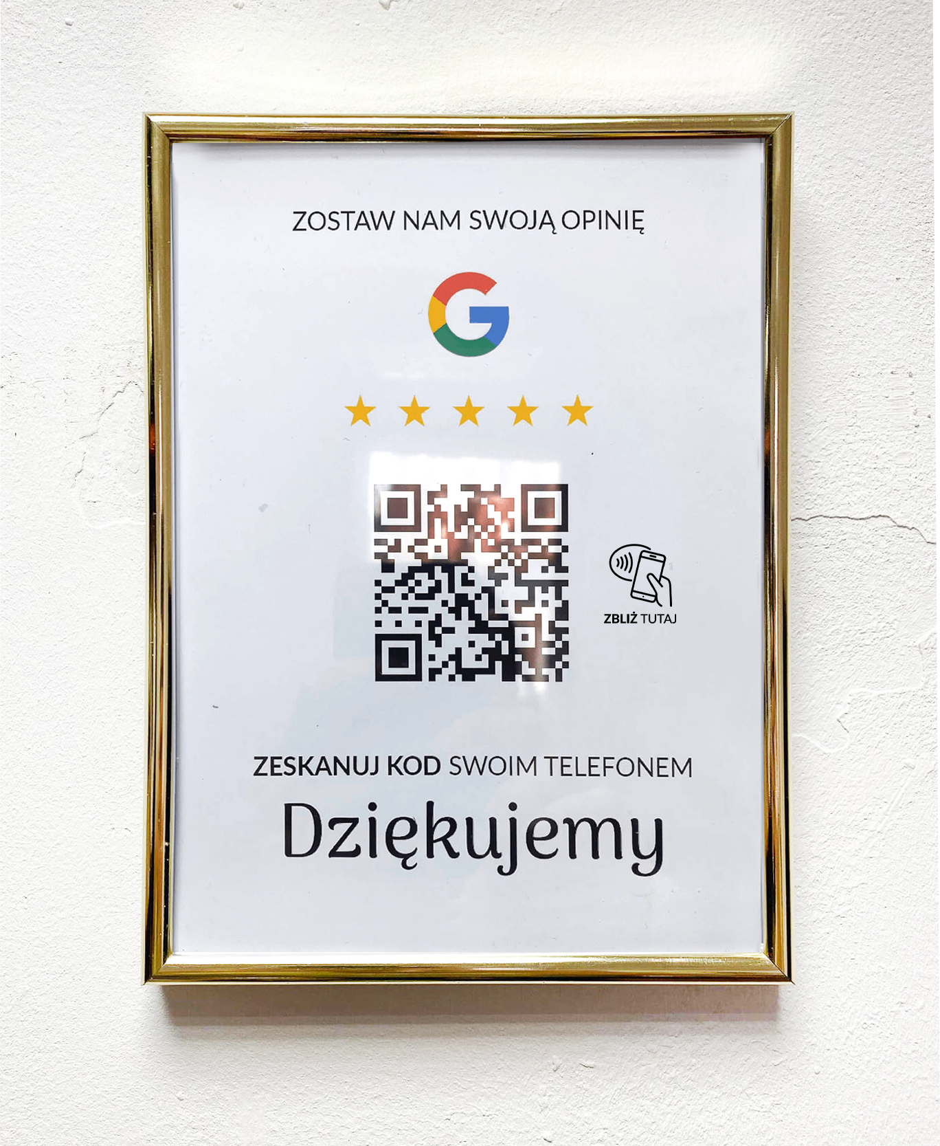 Ramka NFC z kodem QR Szablon #5 - Opinia - Złota A5 15x20 cm Wisząca