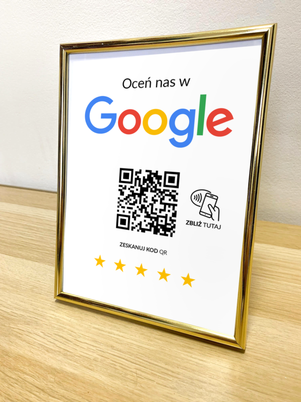 Ramka NFC z kodem QR Szablon #7 - Opinia - Złota A5 15x20 cm Stojąca