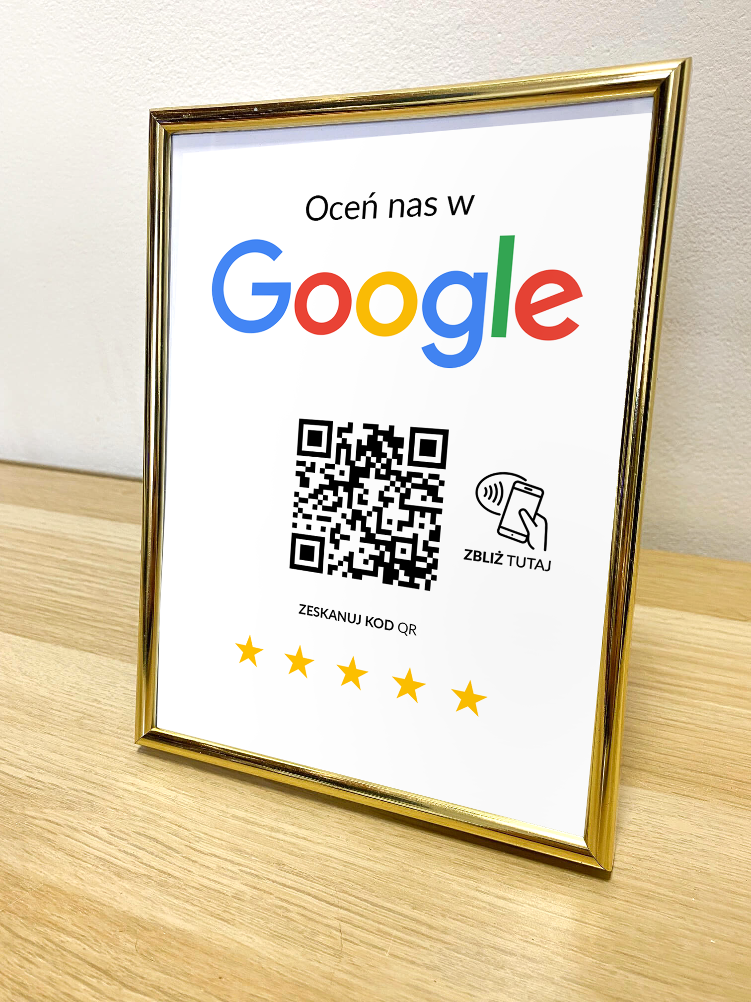 Ramka NFC z kodem QR Szablon #7 - Opinia - Złota A5 15x20 cm Stojąca