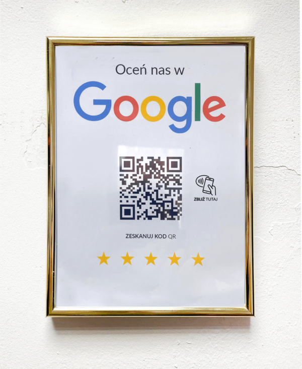 Ramka NFC z kodem QR Szablon #7 - Opinia - Złota A5 15x20 cm Wisząca