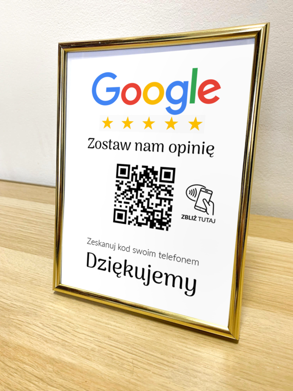 Ramka NFC z kodem QR Szablon #8 - Opinia - Złota A5 15x20 cm Stojąca