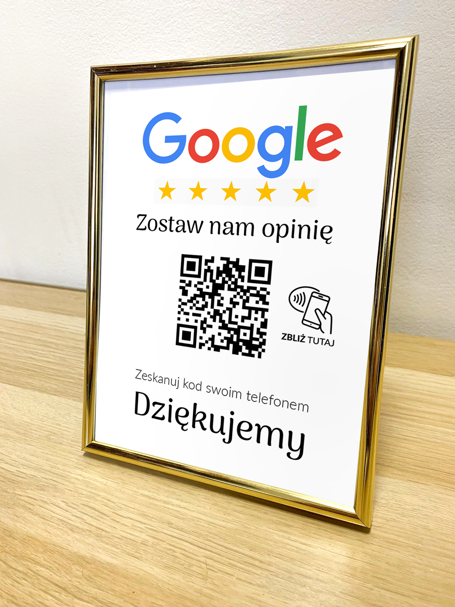 Ramka NFC z kodem QR Szablon #8 - Opinia - Złota A5 15x20 cm Stojąca