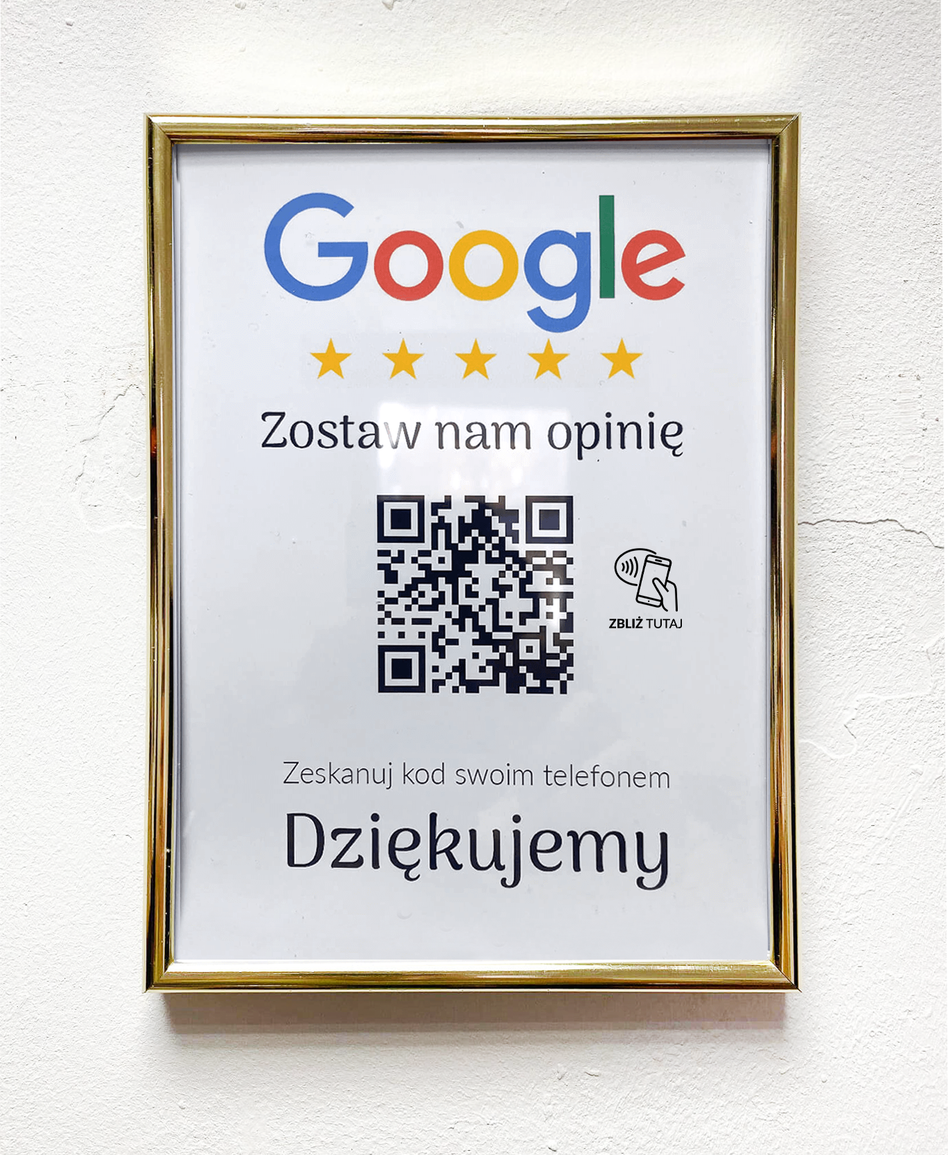 Ramka NFC z kodem QR Szablon #8 - Opinia - Złota A5 15x20 cm Wisząca